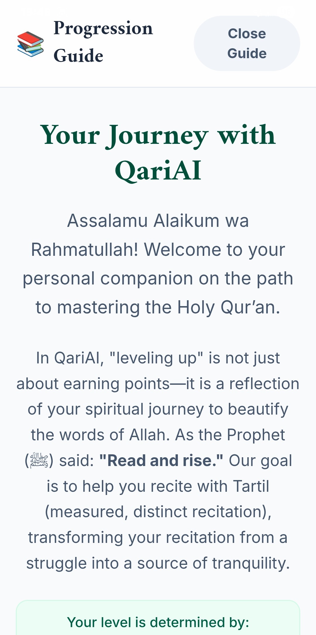 QariAI learning journey screen